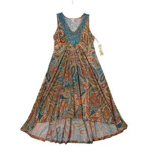World Unity Sleeveless Paisley Print High-Low Dress With Crochet Neckline - Smal